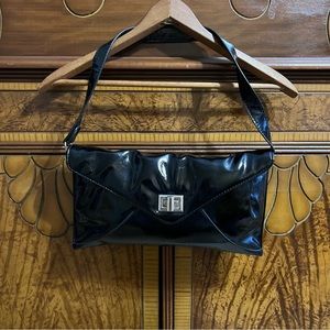 Black faux leather rectangle buckle bag